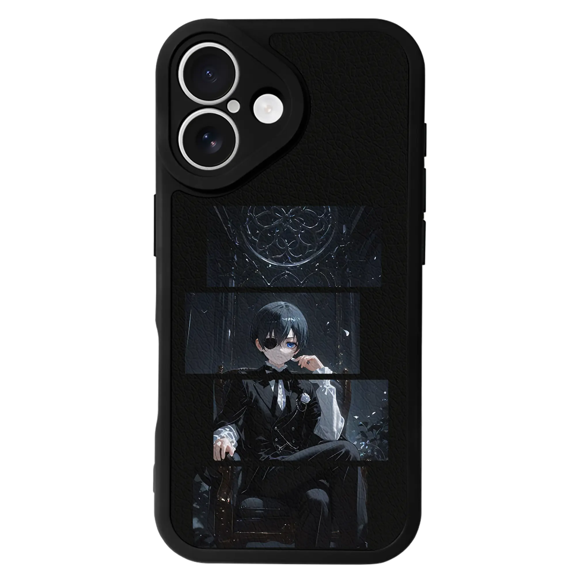 黒執事 グッズ,シエル・ファントムハイヴ - IPhone 16シリーズ対応 ・ シリコンスマホケース ・ レザー調 ・ 高精度フィット ・ 耐衝撃 ・ ワイヤレス充電対応 ・ 精密カット